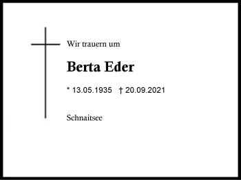 Traueranzeige von Berta Eder von Region Berchtesgadener Land