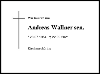 Traueranzeige von Andreas Wallner von Region Traunstein