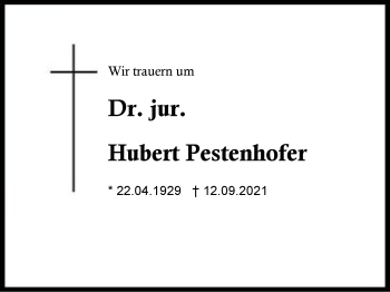 Traueranzeige von Hubert Pestenhofer von Region Berchtesgadener Land