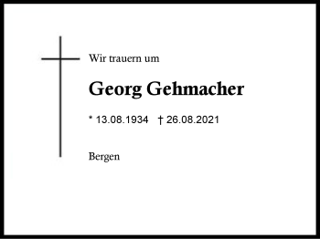 Traueranzeige von Georg Gehmacher von Region Chiemgau