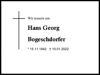 Traueranzeige von Hans Georg Bogeschdorfer von Region Chiemgau