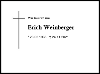 Traueranzeige von Erich Weinberger von Region Chiemgau