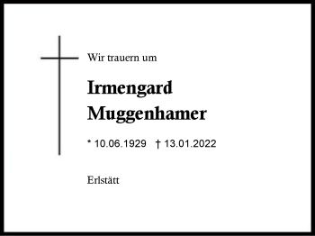 Traueranzeige von Irmengard Muggenhamer von Region Chiemgau