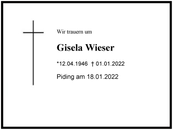 Traueranzeige von Gisela Wieser von Region Berchtesgadener Land