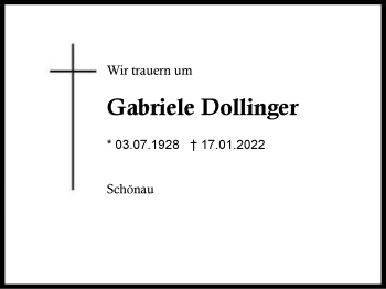 Traueranzeige von Gabriele Dollinger von Region Chiemgau