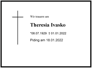 Traueranzeige von Theresia Ivasko von Region Berchtesgadener Land