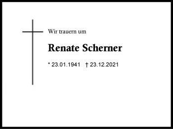 Traueranzeige von Renate Scherner von Region Chiemgau