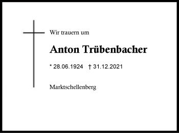 Traueranzeige von Anton Trübenbacher von Region Chiemgau