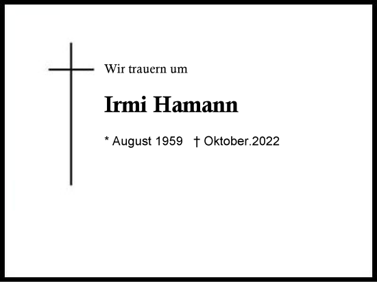 Traueranzeige von Irmi Hamann von Region Chiemgau