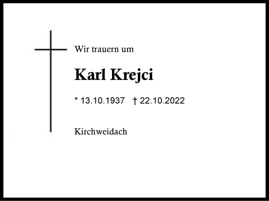 Traueranzeige von Karl Krejci von Traunstein