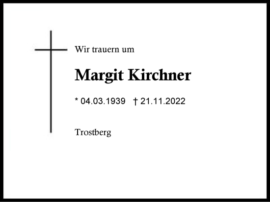 Traueranzeige von Margit Kirchner von Traunstein