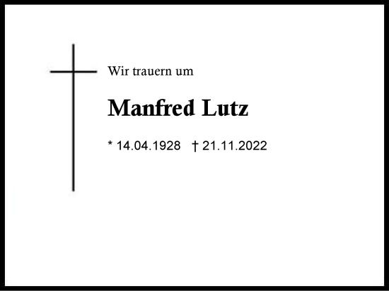 Traueranzeige von Manfred Lutz von Region Chiemgau