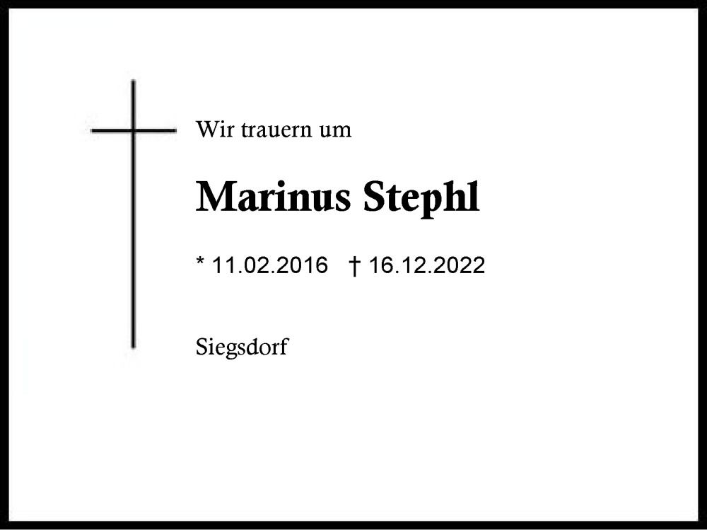  Traueranzeige für Marinus Stephl vom 20.12.2022 aus Region Chiemgau