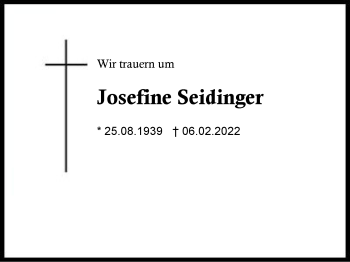 Traueranzeige von Josefine Seidinger von Region Chiemgau