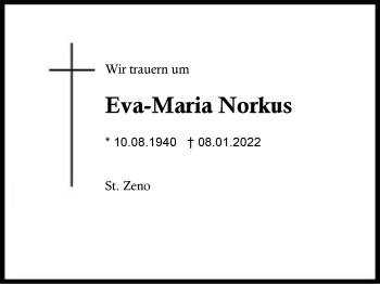 Traueranzeige von Eva-Maria Norkus von Region Berchtesgadener Land
