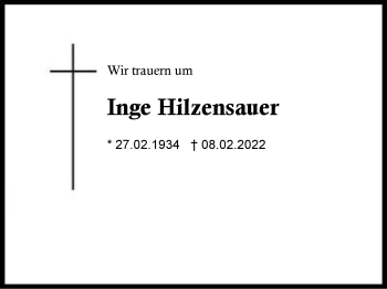 Traueranzeige von Inge Hilzensauer von Region Traunstein