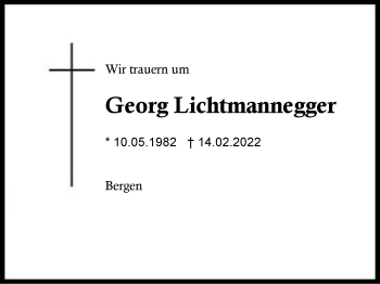 Traueranzeige von Georg Lichtmannegger von Region Chiemgau