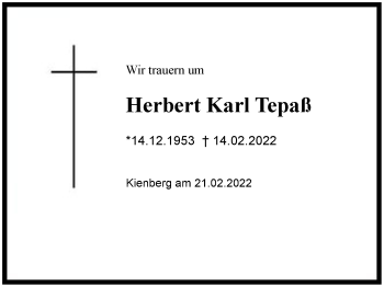 Traueranzeige von Herbert Karl Tepaß von Region Chiemgau