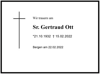 Traueranzeige von Sr. Gertraud Ott von Region Chiemgau