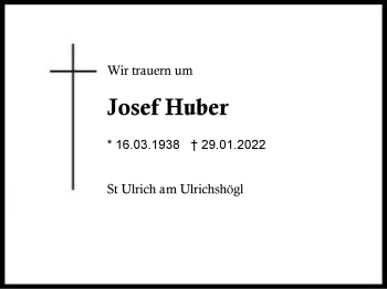 Traueranzeige von Josef Huber von Region Traunstein
