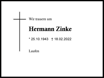 Traueranzeige von Hermann Zinke von Region Traunstein