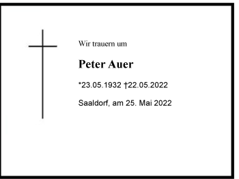 Traueranzeige von Peter Auer von Berchtesgaden