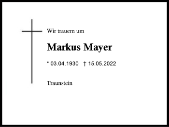 Traueranzeige von Markus Mayer von Region Chiemgau
