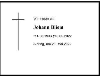 Traueranzeige von Johann Bliem von Berchtesgaden