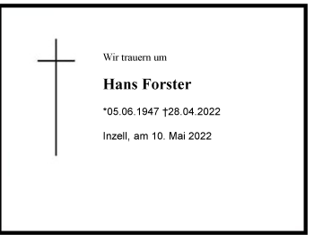 Traueranzeige von Hans Forster von Region Chiemgau