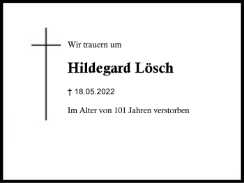 Traueranzeige von Hildegard Lösch von Region Berchtesgadener Land