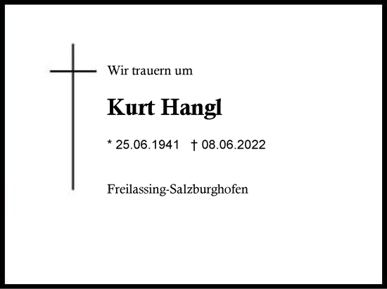 Traueranzeige von Kurt Hangl von Region Berchtesgadener Land