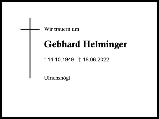 Traueranzeige von Gebhard Helminger von Region Berchtesgadener Land
