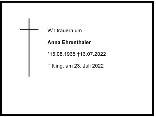 Traueranzeige von Anna Ehrenthaler von Berchtesgadener Land