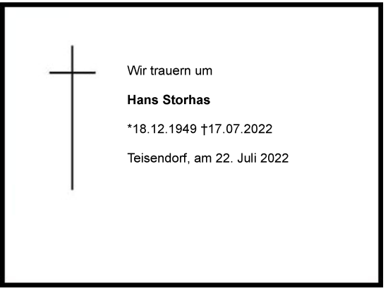 Traueranzeige von Hans Storhas von Berchtesgadener Land