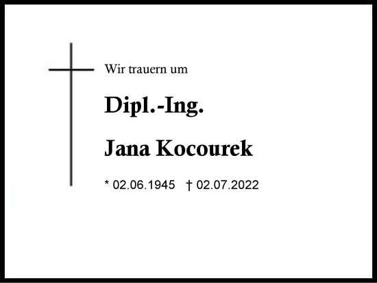 Traueranzeige von Jana Kocourek von Traunstein