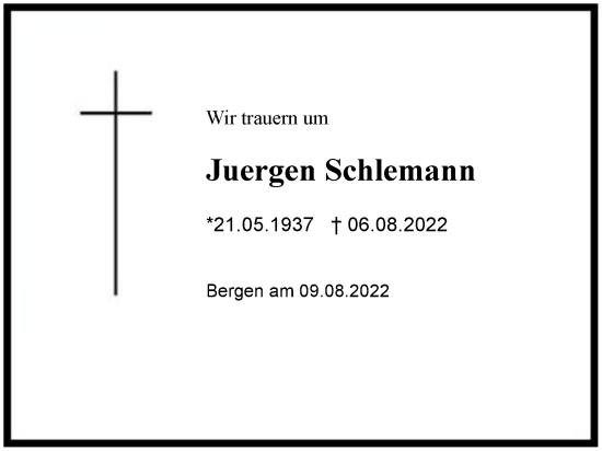 Traueranzeige von Juergen Schlemann von Region Chiemgau