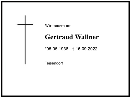 Traueranzeige von Gertraud Wallner von Berchtesgaden