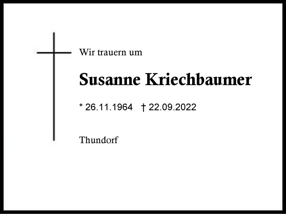  Traueranzeige für Susanne Kriechbaumer vom 24.09.2022 aus Traunstein