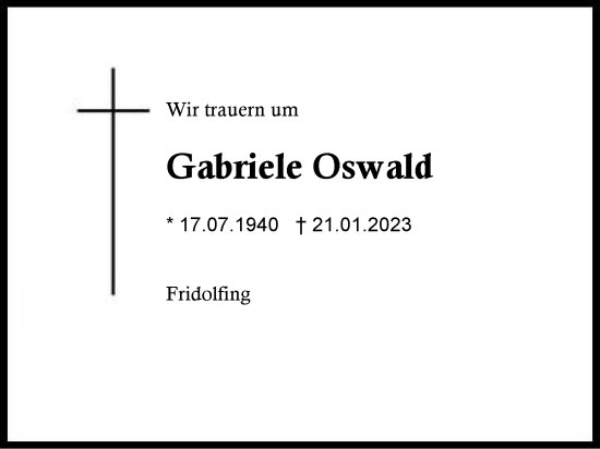 Traueranzeige von Gabriele Oswald von Traunstein
