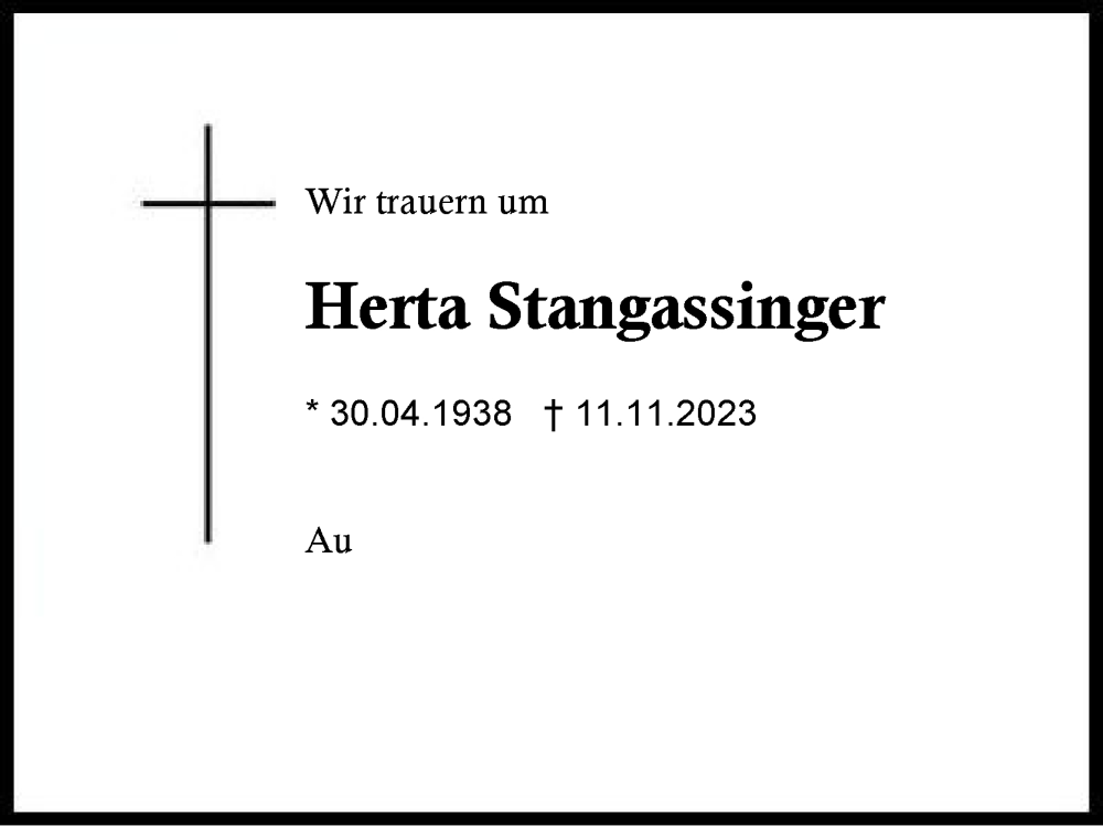  Traueranzeige für Herta Stangassinger vom 18.11.2023 aus Region Chiemgau