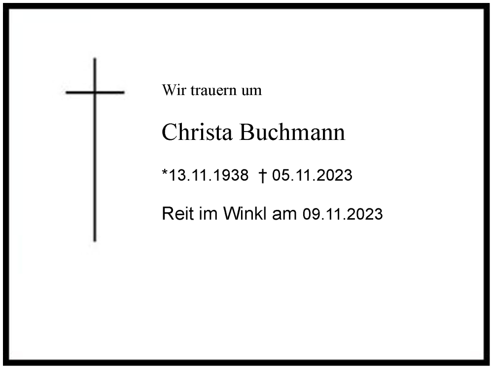  Traueranzeige für Christa Buchmann vom 09.11.2023 aus 
