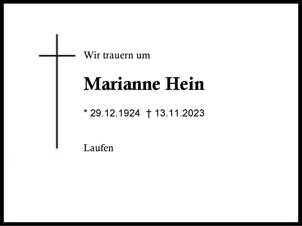  Traueranzeige für Marianne Hein vom 19.11.2023 aus Traunstein