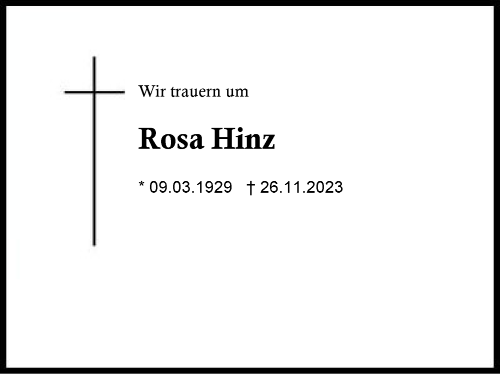  Traueranzeige für Rosa Hinz vom 03.12.2023 aus Region Berchtesgadener Land