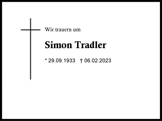 Traueranzeige von Simon Tradler von Region Chiemgau