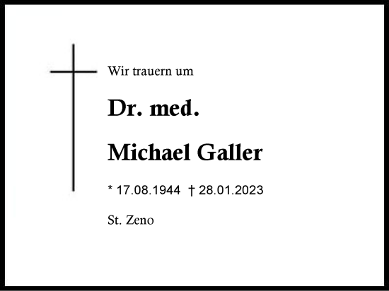 Traueranzeige von Michael Galler von Region Berchtesgadener Land