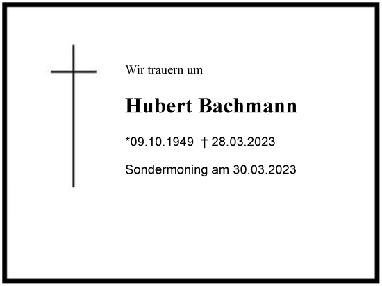 Traueranzeige von Hubert Bachmann von Region Chiemgau