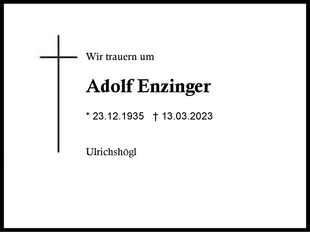  Traueranzeige für Adolf Enzinger vom 18.03.2023 aus Region Berchtesgadener Land