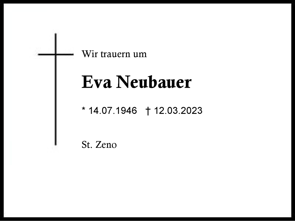  Traueranzeige für Eva Neubauer vom 18.03.2023 aus Region Berchtesgadener Land