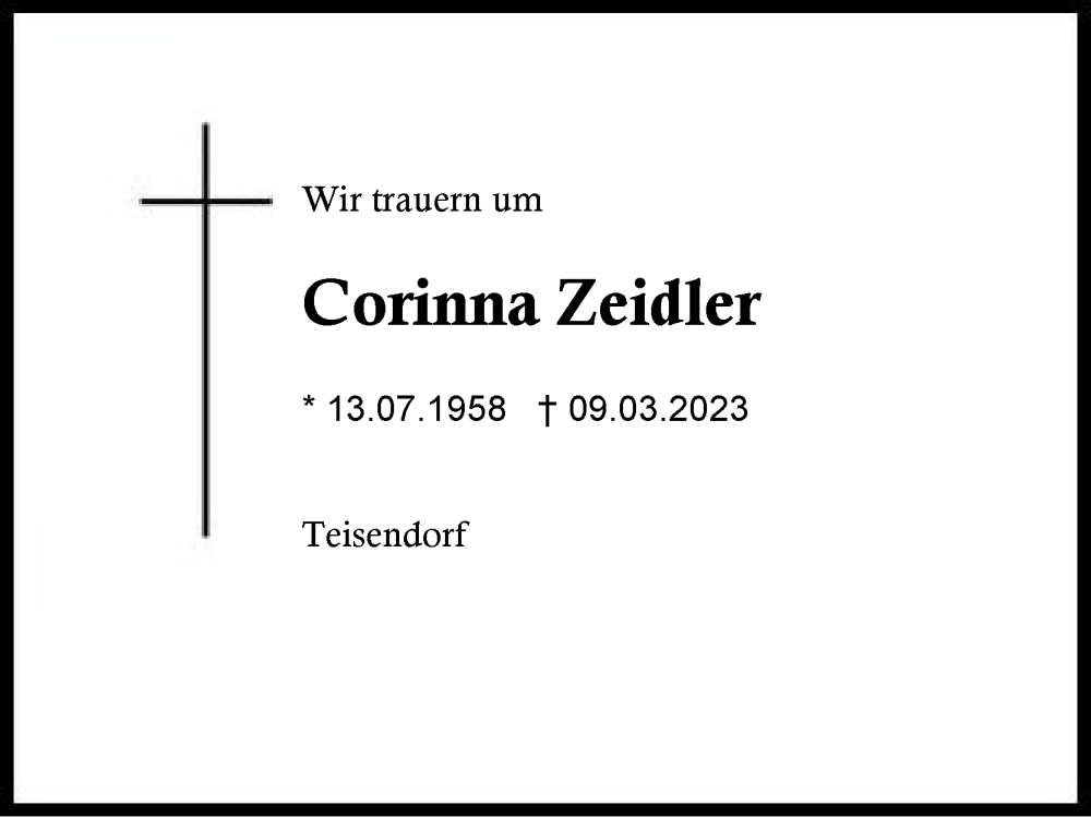  Traueranzeige für Corinna Zeidler vom 12.03.2023 aus Traunstein
