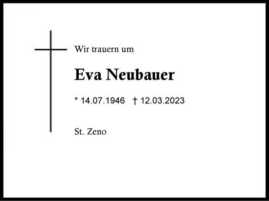 Traueranzeige von Eva Neubauer von Region Berchtesgadener Land